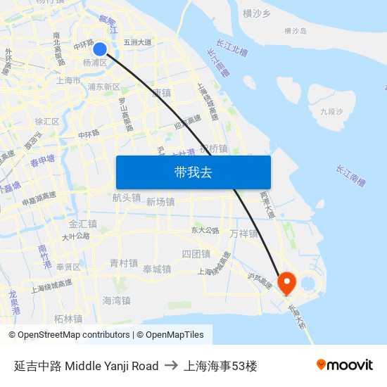 延吉中路 Middle Yanji Road to 上海海事53楼 map