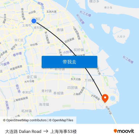 大连路 Dalian Road to 上海海事53楼 map