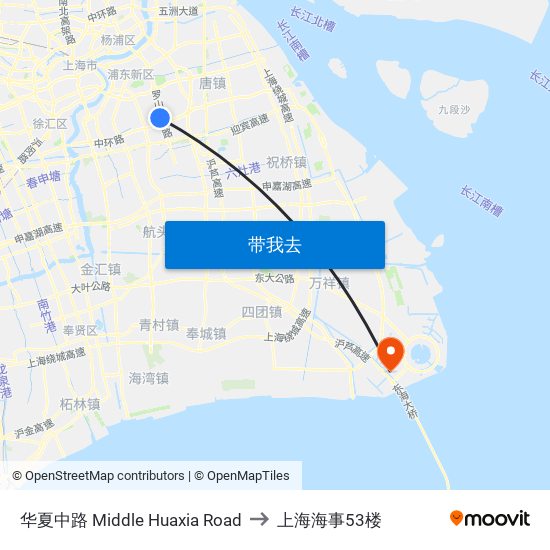 华夏中路 Middle Huaxia Road to 上海海事53楼 map