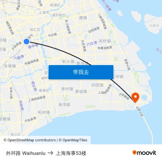 外环路 Waihuanlu to 上海海事53楼 map