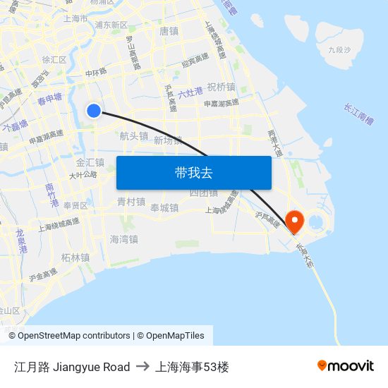 江月路 Jiangyue Road to 上海海事53楼 map