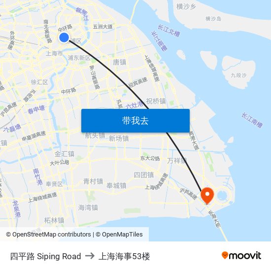 四平路 Siping Road to 上海海事53楼 map