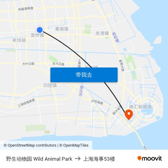 野生动物园 Wild Animal Park to 上海海事53楼 map