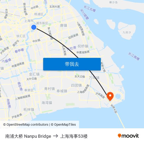 南浦大桥 Nanpu Bridge to 上海海事53楼 map
