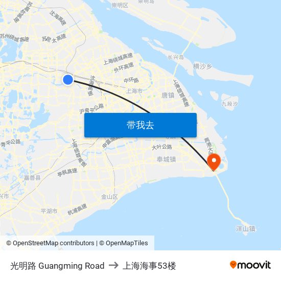 光明路 Guangming Road to 上海海事53楼 map