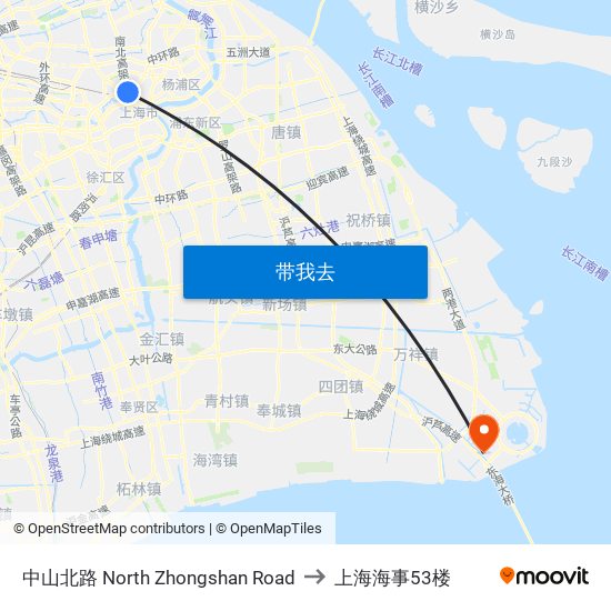 中山北路 North Zhongshan Road to 上海海事53楼 map