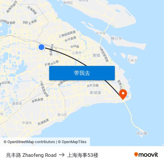 兆丰路 Zhaofeng Road to 上海海事53楼 map