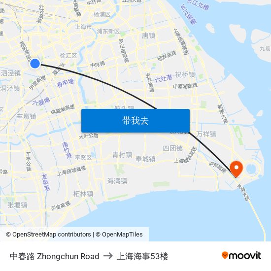 中春路 Zhongchun Road to 上海海事53楼 map