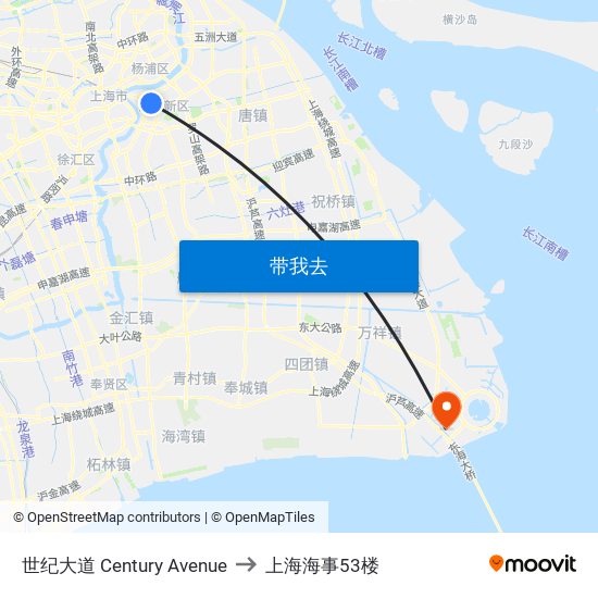 世纪大道 Century Avenue to 上海海事53楼 map