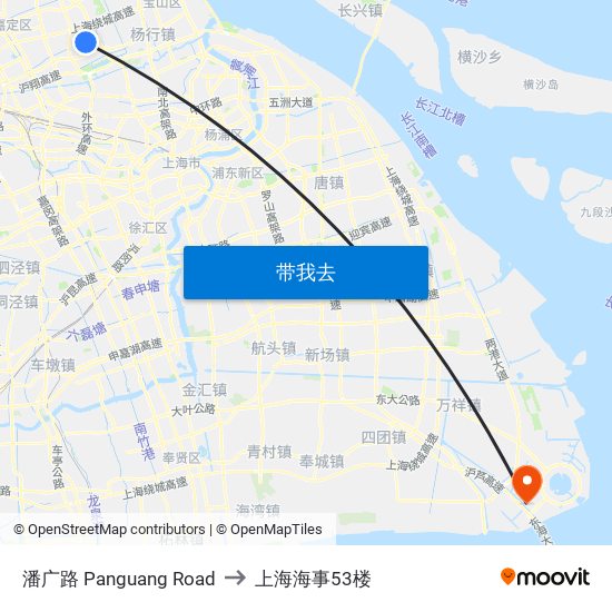 潘广路 Panguang Road to 上海海事53楼 map