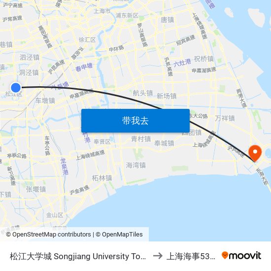 松江大学城 Songjiang University Town to 上海海事53楼 map