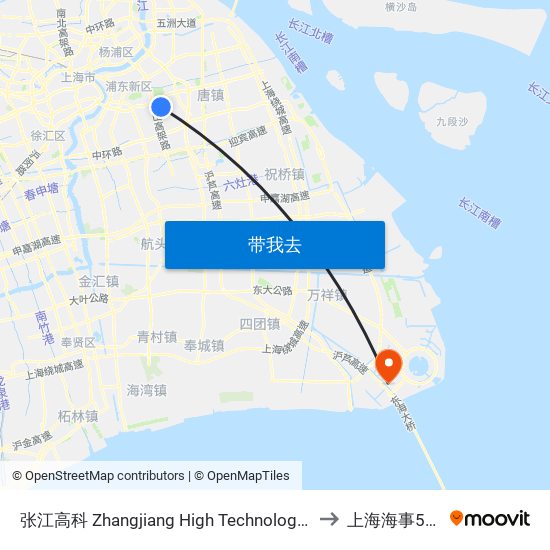 张江高科 Zhangjiang High Technology Park to 上海海事53楼 map
