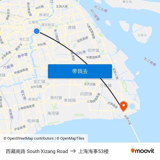 西藏南路 South Xizang Road to 上海海事53楼 map