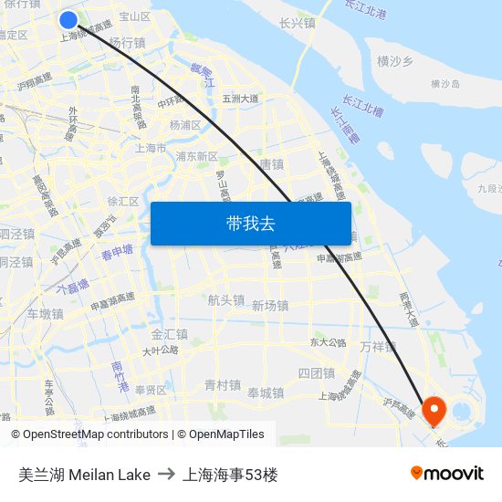 美兰湖 Meilan Lake to 上海海事53楼 map