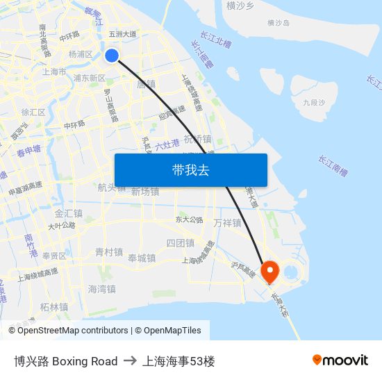 博兴路 Boxing Road to 上海海事53楼 map