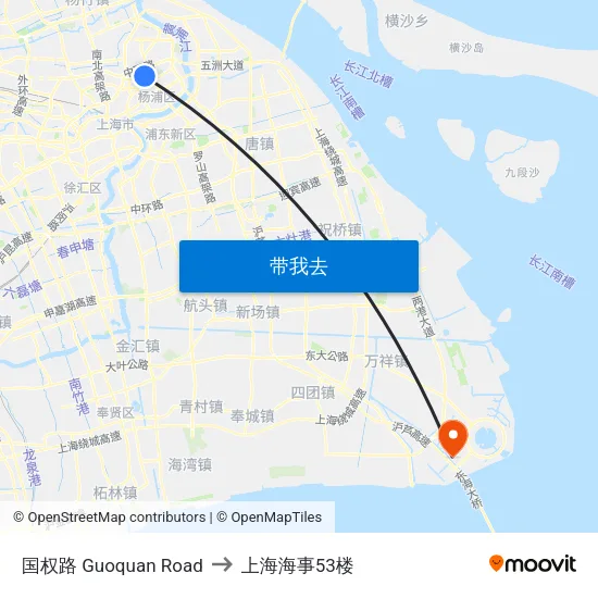 国权路 Guoquan Road to 上海海事53楼 map