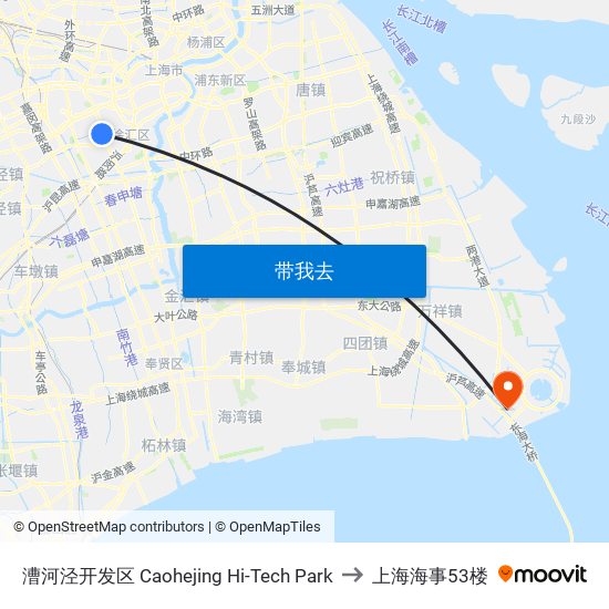 漕河泾开发区 Caohejing Hi-Tech Park to 上海海事53楼 map