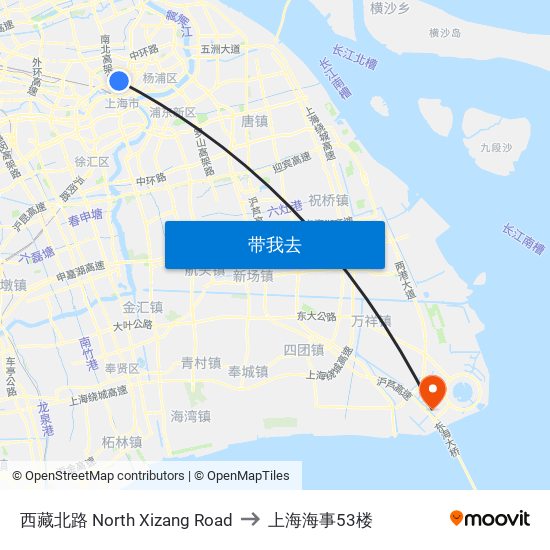 西藏北路 North Xizang Road to 上海海事53楼 map
