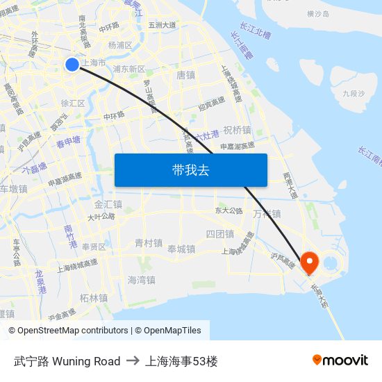 武宁路 Wuning Road to 上海海事53楼 map