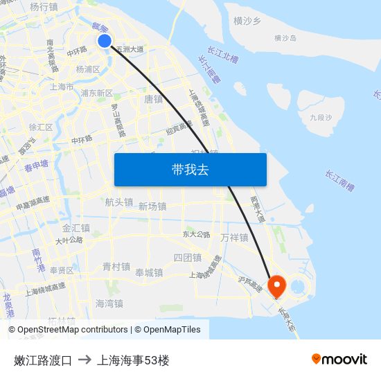 嫩江路渡口 to 上海海事53楼 map