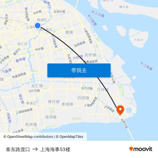 泰东路渡口 to 上海海事53楼 map