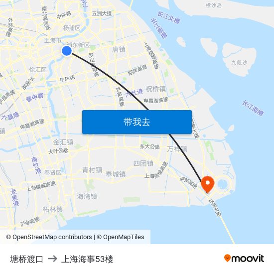 塘桥渡口 to 上海海事53楼 map