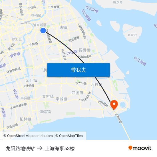 龙阳路地铁站 to 上海海事53楼 map