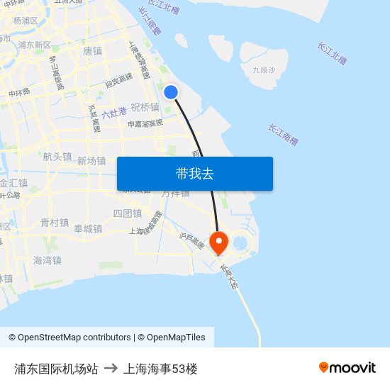 浦东国际机场站 to 上海海事53楼 map