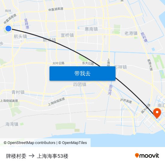 牌楼村委 to 上海海事53楼 map