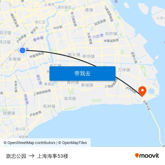 旗忠公园 to 上海海事53楼 map