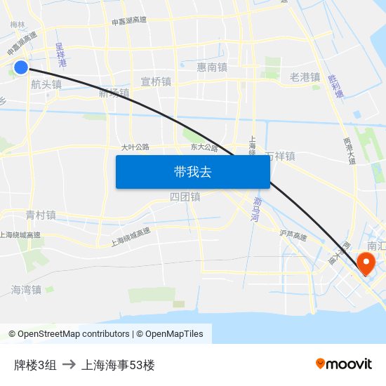 牌楼3组 to 上海海事53楼 map