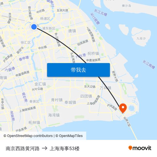 南京西路黄河路 to 上海海事53楼 map