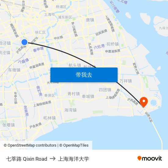 七莘路 Qixin Road to 上海海洋大学 map