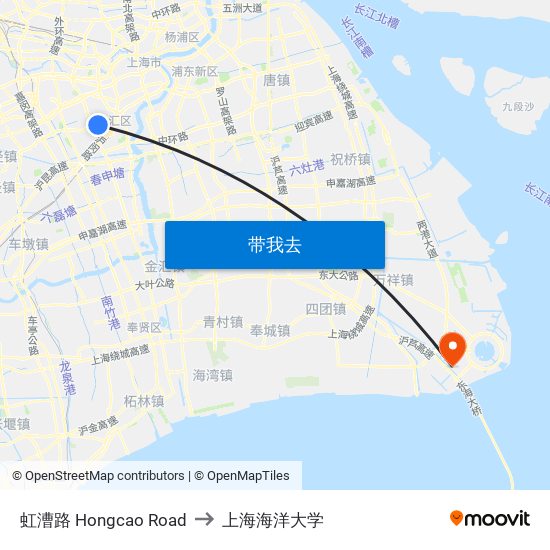 虹漕路 Hongcao Road to 上海海洋大学 map