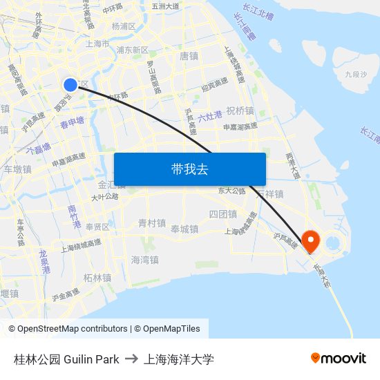 桂林公园 Guilin Park to 上海海洋大学 map