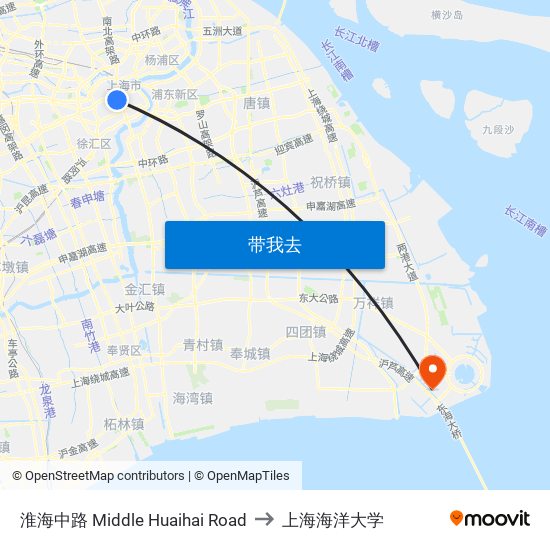 淮海中路 Middle Huaihai Road to 上海海洋大学 map
