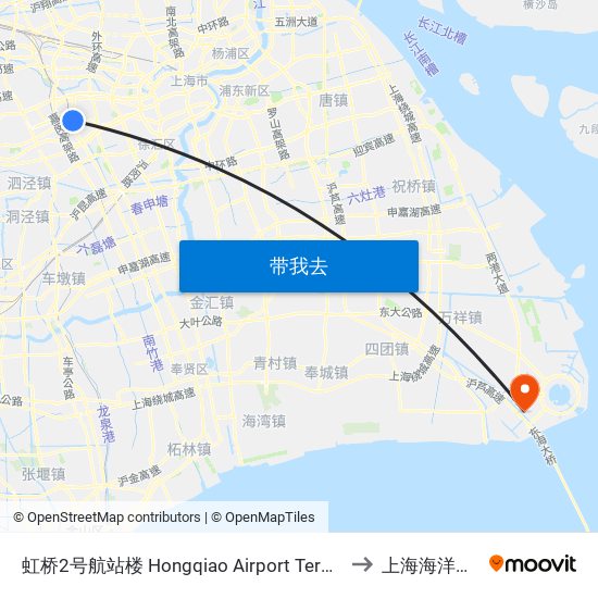虹桥2号航站楼 Hongqiao Airport Terminal 2 to 上海海洋大学 map