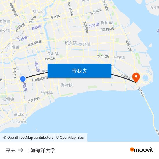 亭林 to 上海海洋大学 map