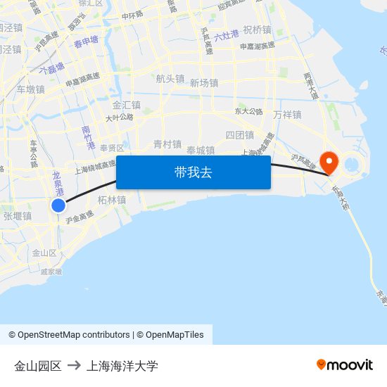 金山园区 to 上海海洋大学 map