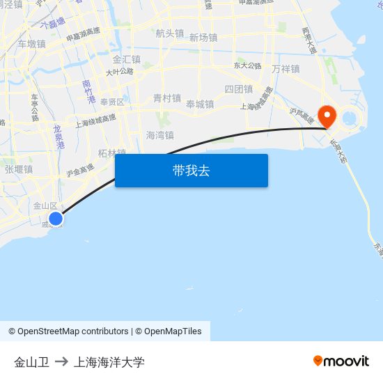 金山卫 to 上海海洋大学 map