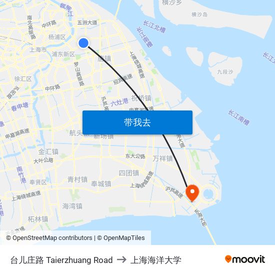 台儿庄路 Taierzhuang Road to 上海海洋大学 map