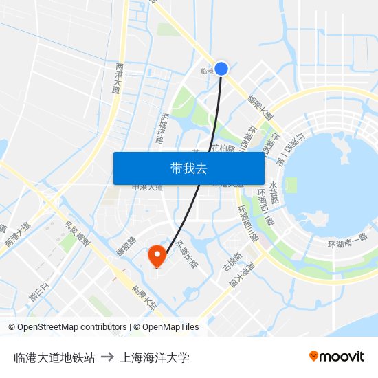 临港大道地铁站 to 上海海洋大学 map