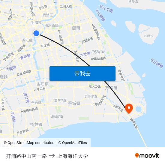 打浦路中山南一路 to 上海海洋大学 map