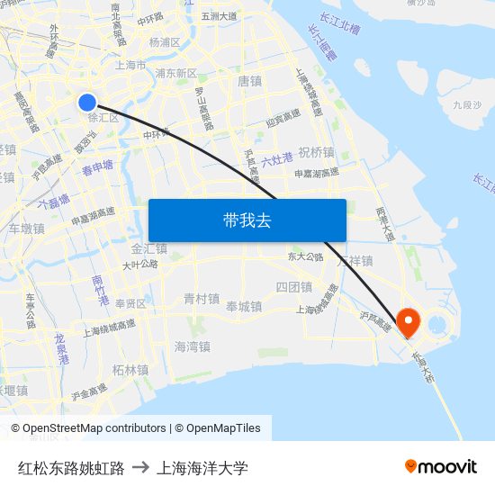 红松东路姚虹路 to 上海海洋大学 map