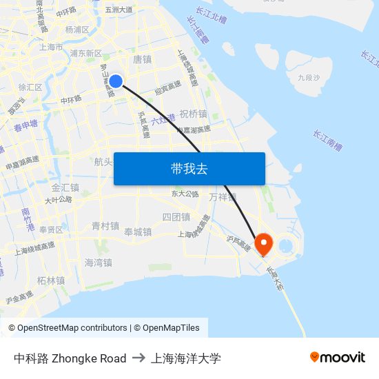 中科路 Zhongke Road to 上海海洋大学 map