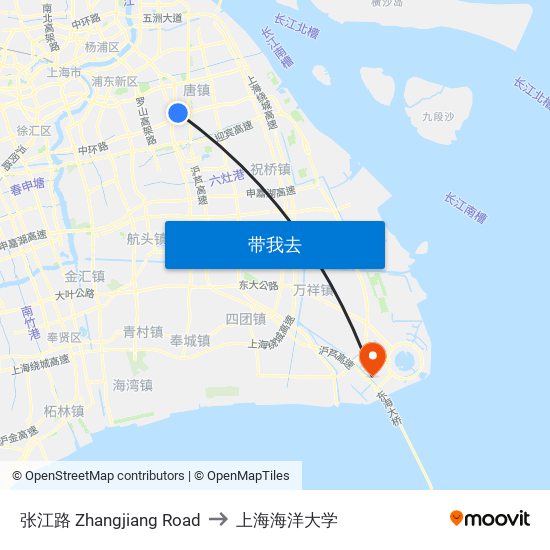 张江路 Zhangjiang Road to 上海海洋大学 map