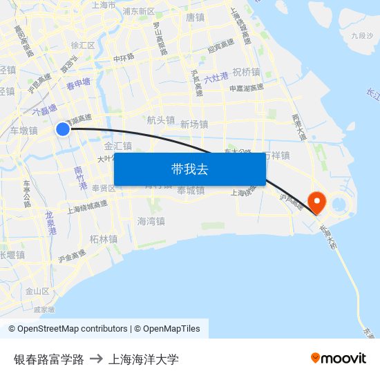 银春路富学路 to 上海海洋大学 map