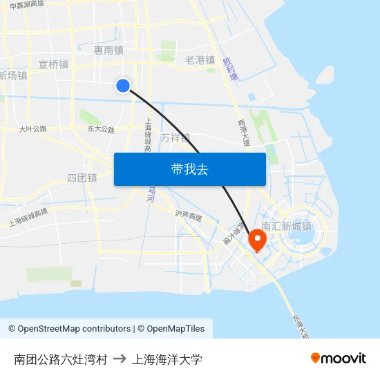 南团公路六灶湾村 to 上海海洋大学 map