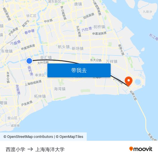 西渡小学 to 上海海洋大学 map