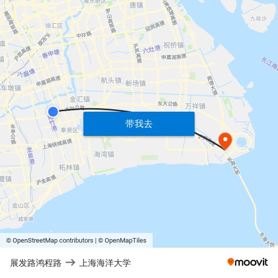 展发路鸿程路 to 上海海洋大学 map